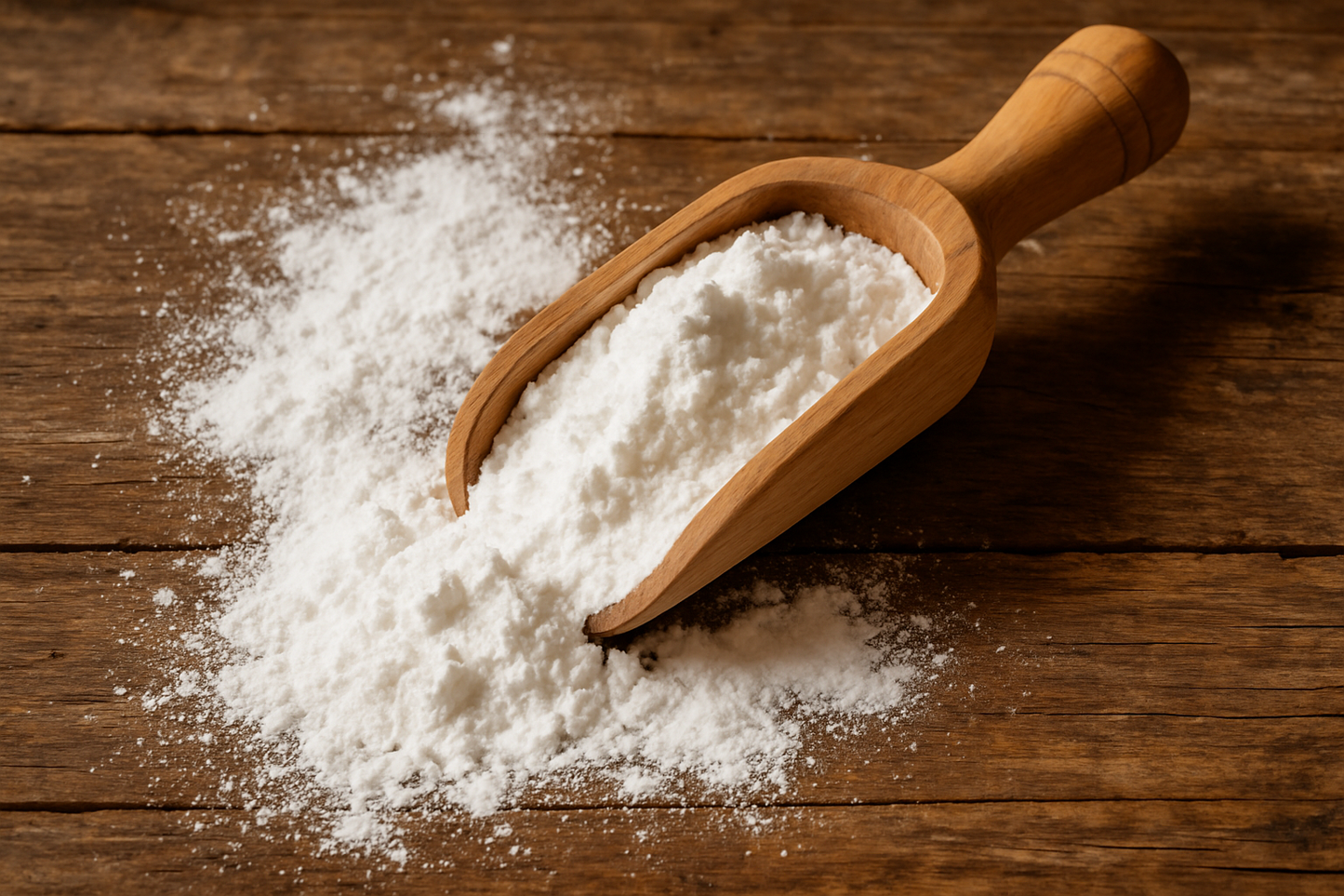 Tapioca Flour on a table with a wooden scoop